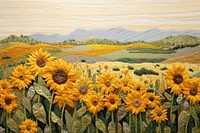 Sunflower field landscape outdoors painting.