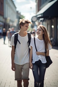 A teen couple walking in the street snapshot shorts adult.