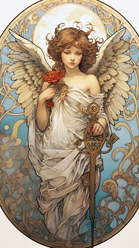 An art nouveau drawing of a cupid angel fairy representation.