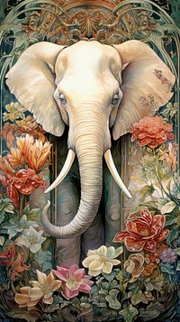 An art nouveau drawing of a elephant painting animal mammal.