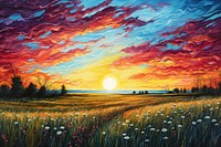  Meadow and sky landscape outdoors painting. AI generated Image by rawpixel.