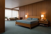1973s mid-century bedroom interior decoration furniture architecture comfortable.