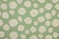 1970s vintage wallpaper white daisies on green pattern flower plant.