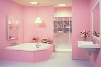 1973s mid-century bathroom interior decoration bathtub sink architecture.