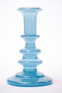 Baby blue retro glass candlestick holder vase white background drinkware.