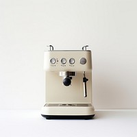 A beige minimal beige coffee machine white background coffeemaker technology.