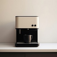 A black minimal beige coffee machine cup mug coffeemaker.