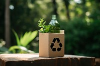 Box with recycle icon green outdoors bottle.