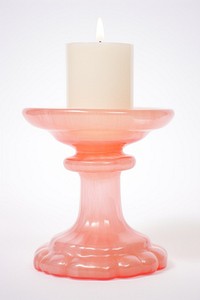 Pink retro glass candlestick holder white background porcelain lighting.