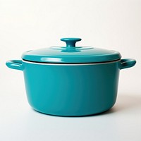A retro cyan dutch oven pot cookware food white background.