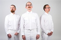 White men wearing white corporate uniform portrait shirt adult.