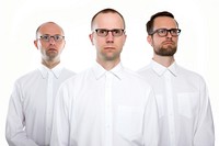 White men wearing white corporate uniform portrait glasses shirt.