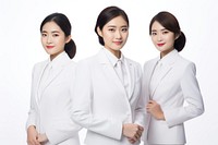 Asian women wearing white corporate uniform portrait adult white background.