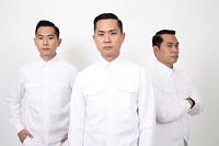 Asian men wearing white corporate uniform portrait sleeve adult.