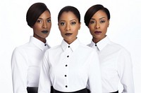 Black women wearing white corporate uniform portrait adult white background.