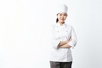 Asian women wearing white chef uniform portrait adult white background.