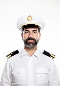 Latin man wearing white ship captain uniform portrait adult white background.