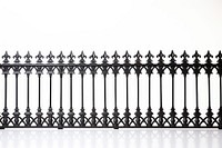 Iron fence railing gate white background.