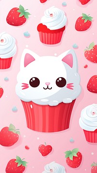 Cute cat cupcake vector seamless background dessert berry food.