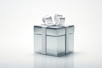 Transparent glass gift box white background celebration.