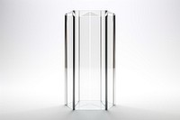 Transparent glass of pentagon pillar vase white background architecture.