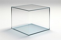 Transparent glass open box vase white background simplicity.