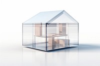 Transparent glass simple house icon architecture building white background.