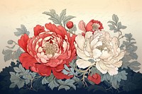 Isolated peony bouquet border flower art pattern. 