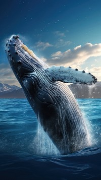  Whale in deep blue ocean animal mammal underwater. AI generated Image by rawpixel.