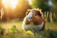 A guinea pig sitting on a green grass outdoors hamster animal.