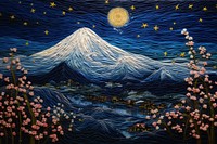 Mt fuji in night outdoors painting nature.