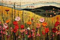 Stunning flower fields landscape painting pattern.