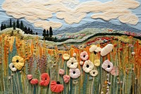 Stunning flower fields embroidery landscape textile.