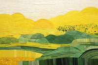 Stunning joyful countryside in green and yellow landscape painting textile.