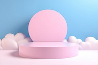 Abstract 3D room with realistic pink minimal cloud blue decoration.