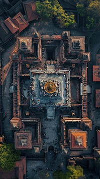 Aerial top down view of temple at nepal city architecture screenshot.