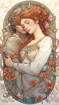 An art nouveau drawing of a couple lover sketch adult photography.