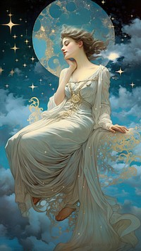 An art nouveau drawing of an isolated blanked sky angel fairy adult.