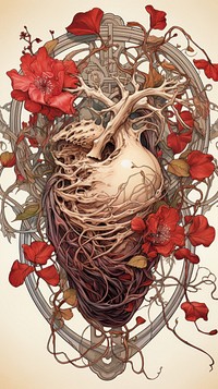 An art nouveau drawing of an isolated heart creativity painting graphics.