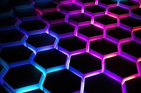 Monochrome neon light hexagon pattern purple architecture illuminated.