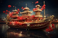 Chinese New Year style of merchant boat watercraft vehicle red.