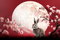 Chinese New Year style of rabbit and the moon outdoors nature flower.