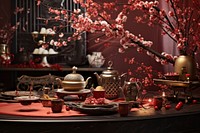 Chinese New Year style of tea party teapot flower table.