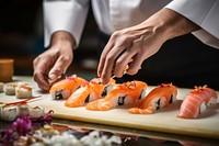 Japnaese chef hand making sushi restaurant food crustacean. AI generated Image by rawpixel.