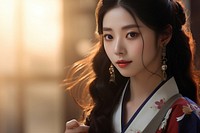 Korean woman wearing traditional dress fashion adult contemplation. AI generated Image by rawpixel.