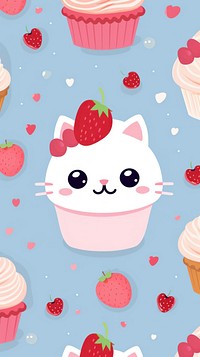 Cute cat cupcake vector seamless background dessert berry cream.