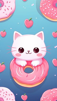 Cute holographic cat cupcake vector seamless background dessert food heart.