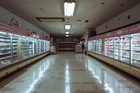 Supermarket architecture illuminated arrangement.