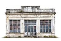 Abandoned building architecture white background deterioration.