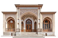 Iran house architecture building gate white background.